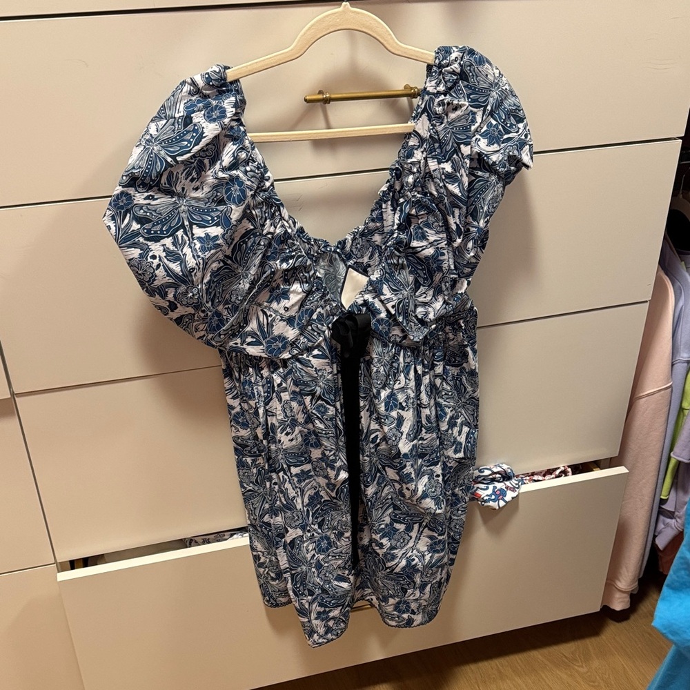 Agua Bendita Navy and White Patterned Dress